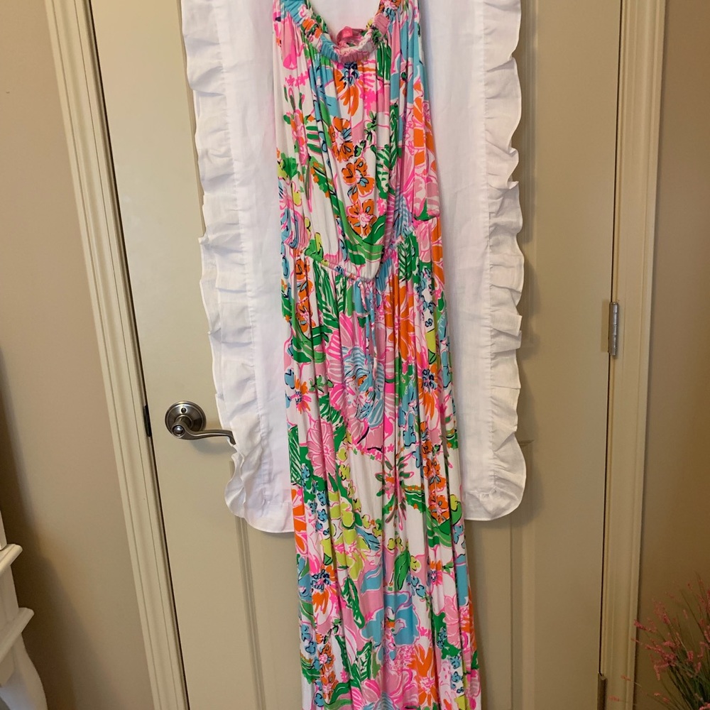 Lilly Pulitzer maxi dress strapless cinch waist L